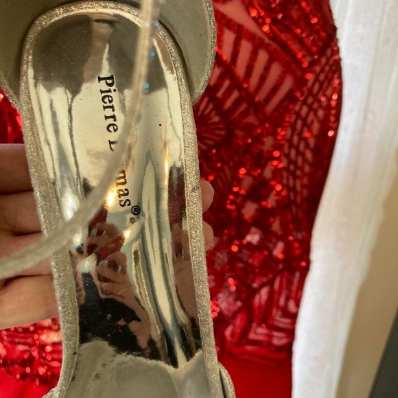 Silver glittery beaded open heels Pierre Dumas 10 - Picture 3 of 6